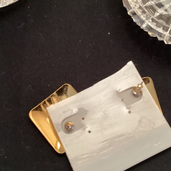 Turquoise, Black and Goldtone Square Earrings Post Back - Picture 3 of 5